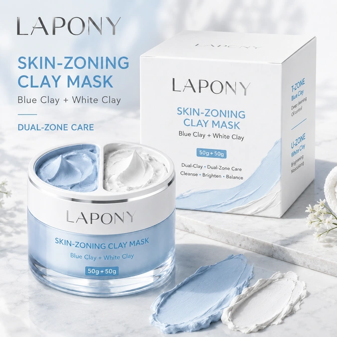 Private Label Dual-Zone Blue & White Clay Mask image 2