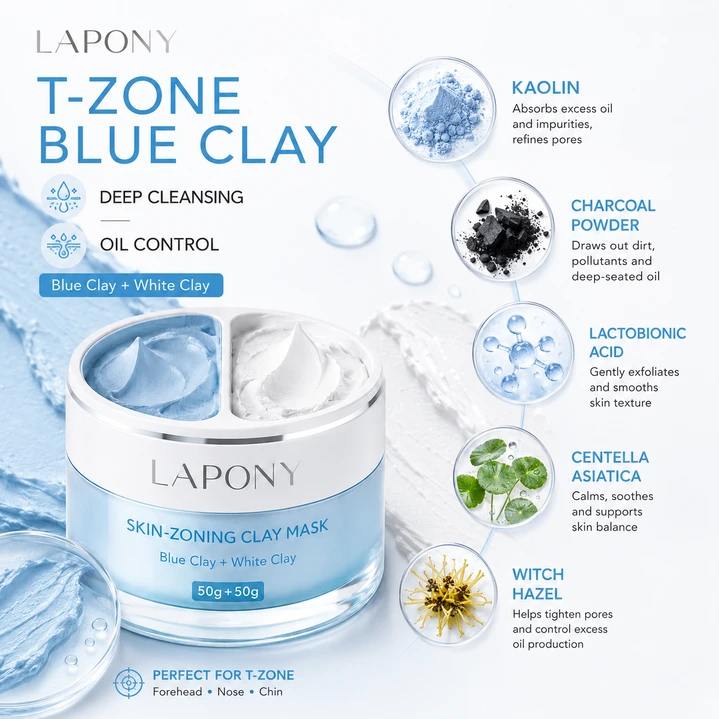 Private Label Dual-Zone Blue & White Clay Mask image 3