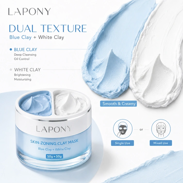 Private Label Dual-Zone Blue & White Clay Mask image 5