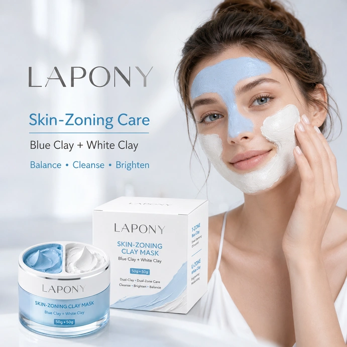 Private Label Dual-Zone Blue & White Clay Mask image 6