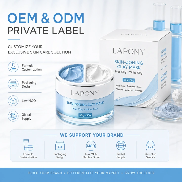 Private Label Dual-Zone Blue & White Clay Mask image 8