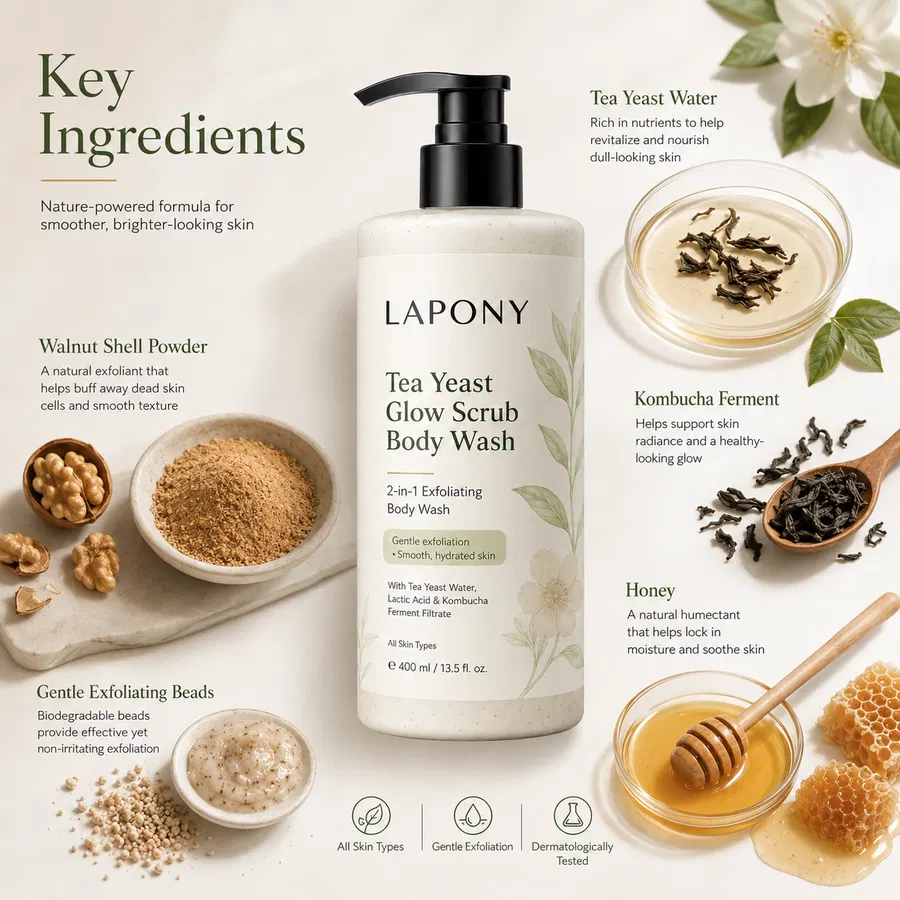 Private Label Tea Yeast Glow Scrub Body Wash image 2