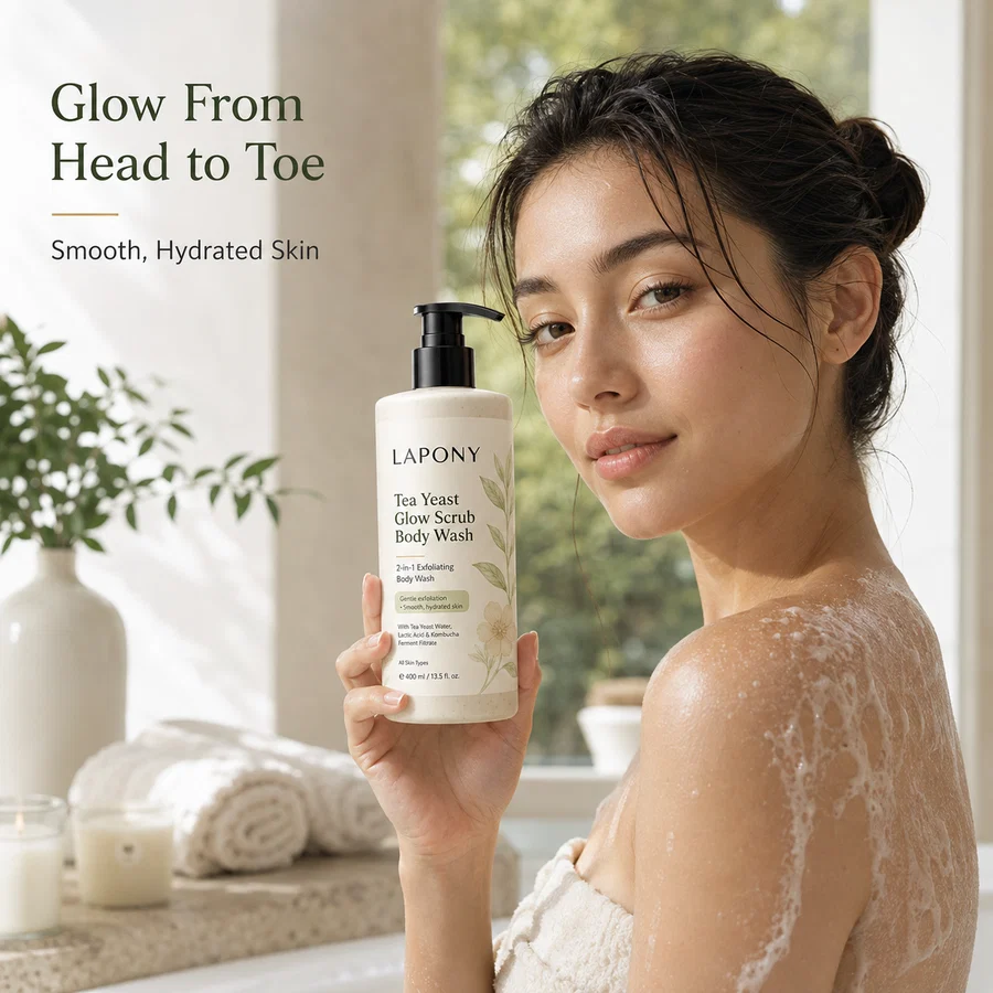 Private Label Tea Yeast Glow Scrub Body Wash image 4