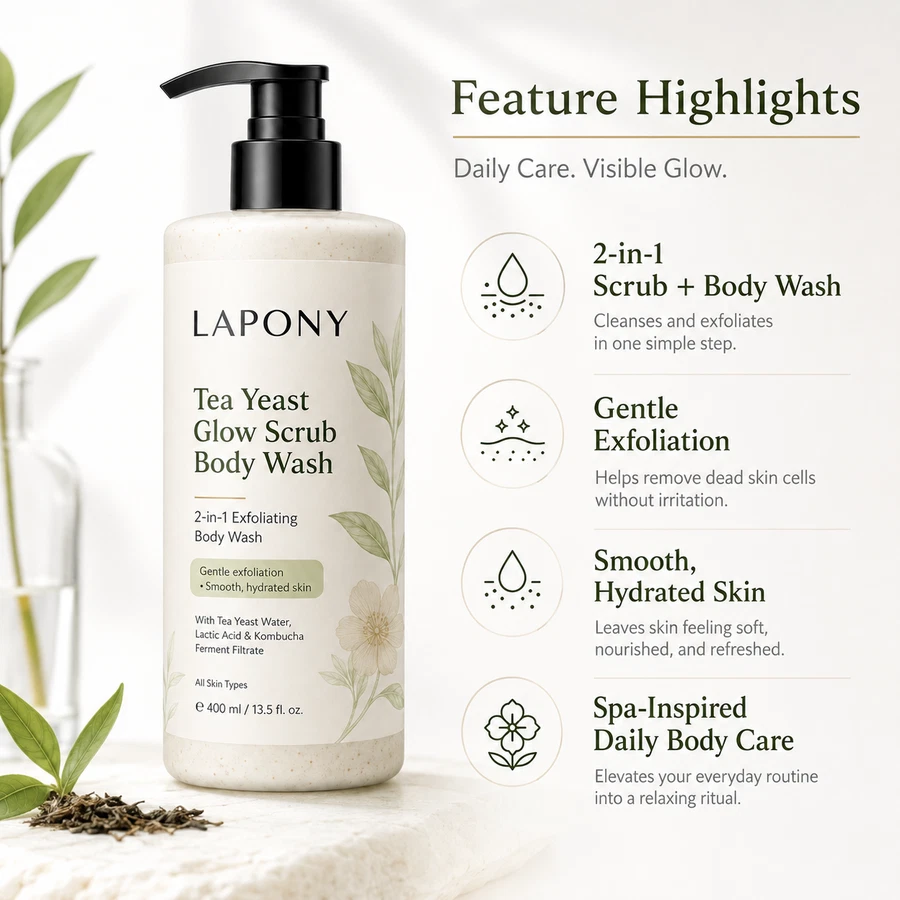 Private Label Tea Yeast Glow Scrub Body Wash image 5