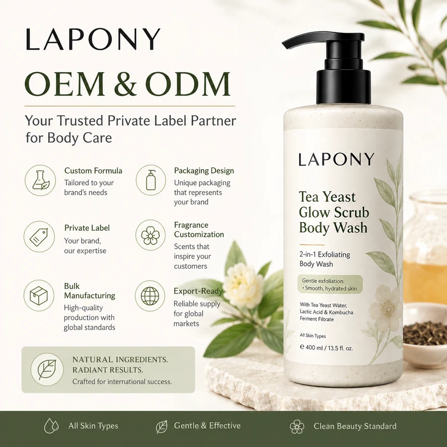Private Label Tea Yeast Glow Scrub Body Wash image 6