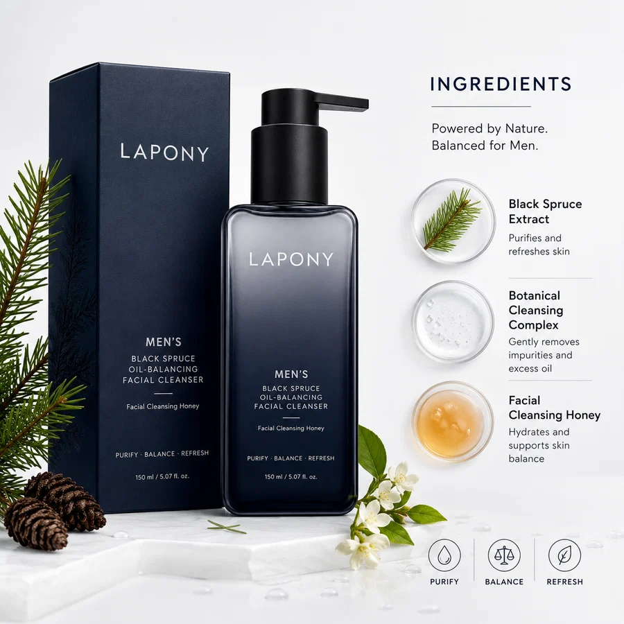Private Label Men’s Black Spruce Oil-Balancing Facial Cleanser image 2
