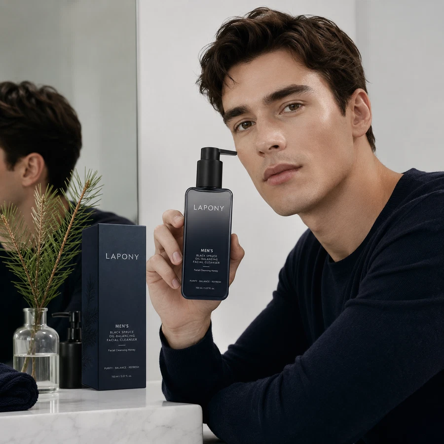 Private Label Men’s Black Spruce Oil-Balancing Facial Cleanser image 4