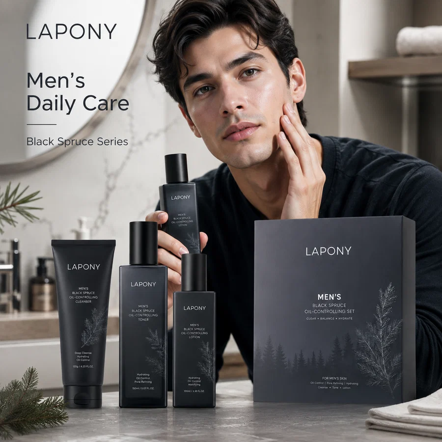 Private Label Men’s Black Spruce Oil-Control Skincare Set image 4