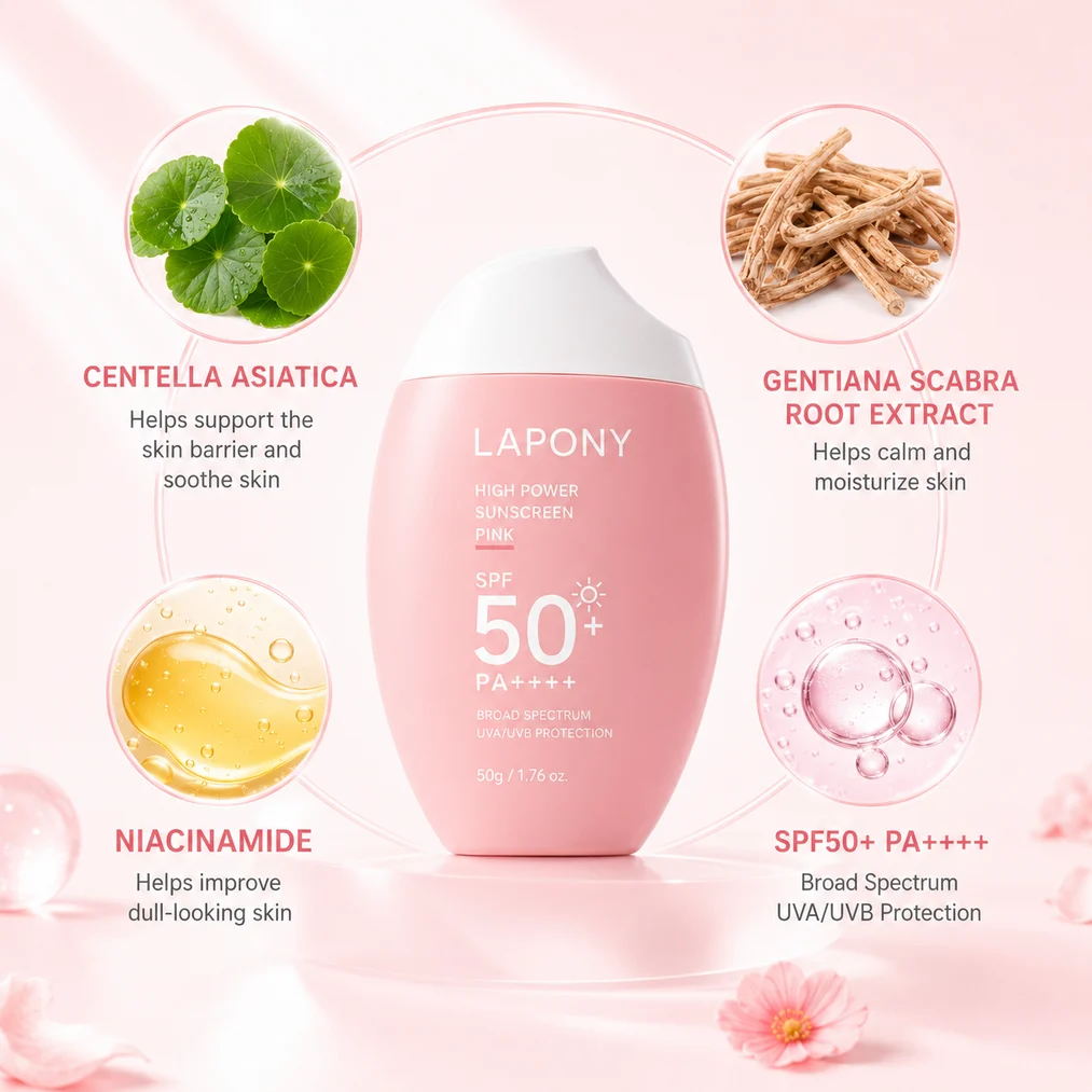 Private Label Pink Sunscreen Cream SPF50+ image 3