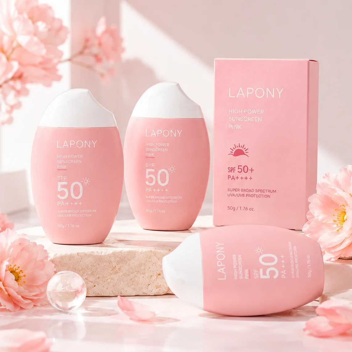 Private Label Pink Sunscreen Cream SPF50+ image 4