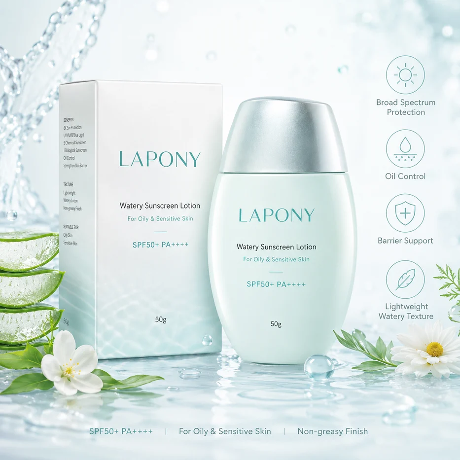Private Label Lightweight Watery Sunscreen Lotion SPF50+ image 3